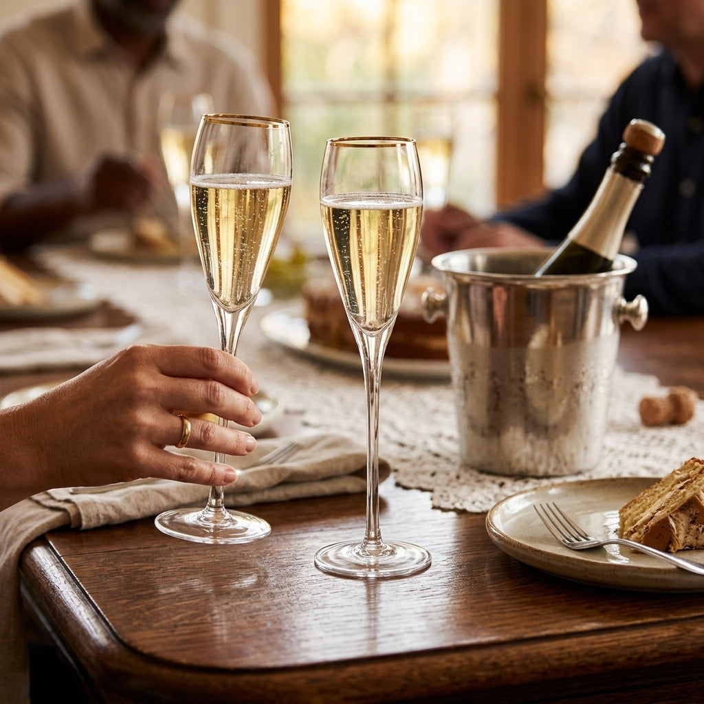 Gold-Rim Tapered Champagne Flutes Set - 8 oz