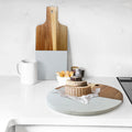 White Marble and Acacia Wood Round Board - 12