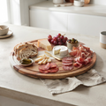 White Marble Stripe and Acacia Wood Round Board - 11