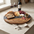 Black Marble Stripe and Acacia Wood Round Board - 11
