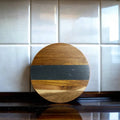 Black Marble Stripe and Acacia Wood Round Board - 11