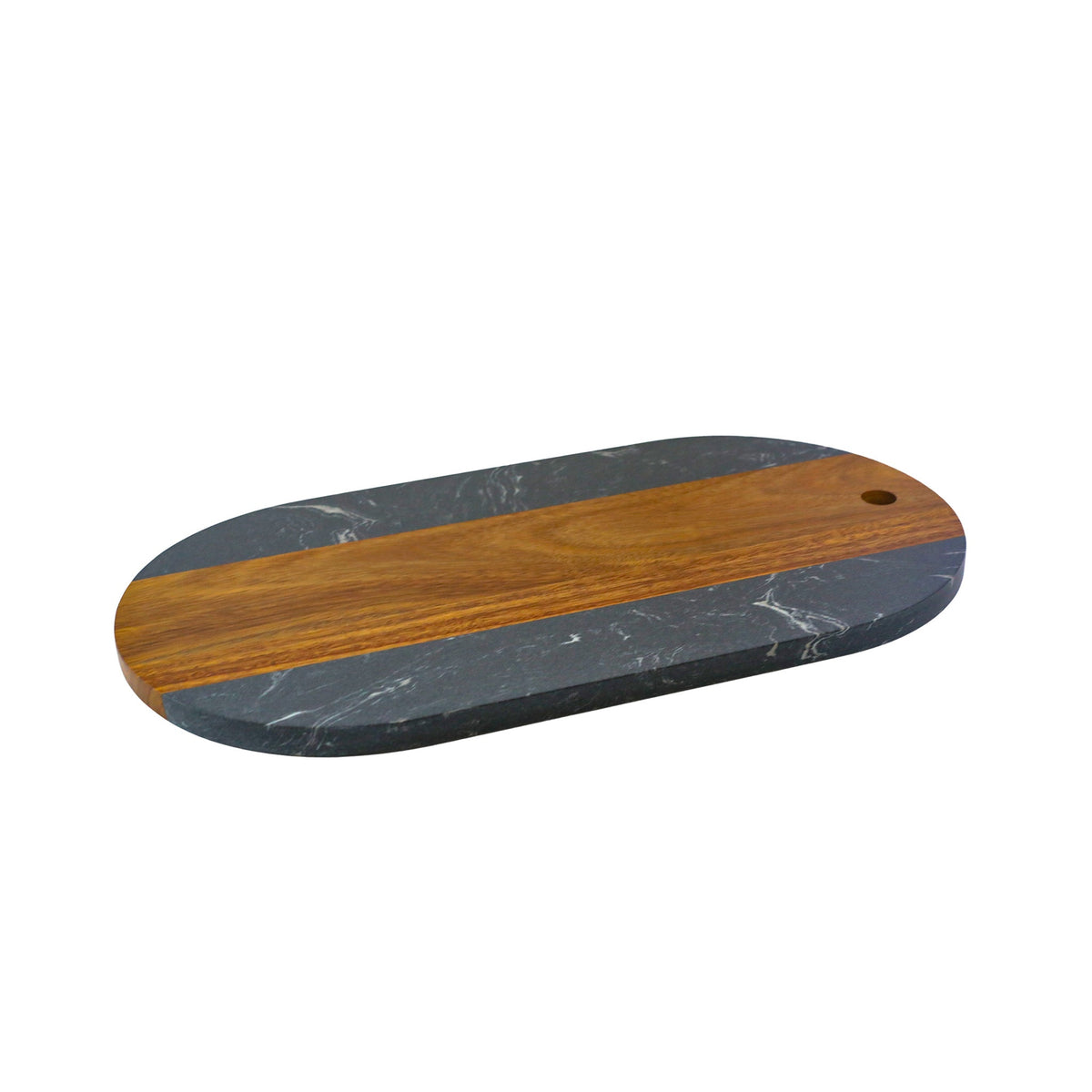 Black Marble and Acacia Wood Oval Board
