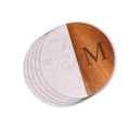Set Of 4 White Marble and Acacia Wood 4
