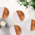 Set Of 4 White Marble and Acacia Wood 4