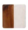Set Of 4 White Marble and Acacia Wood 4