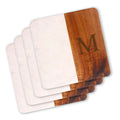 Set Of 4 White Marble and Acacia Wood 4
