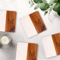 Set Of 4 White Marble and Acacia Wood 4