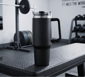 40 Oz Stainless Steel Tumbler with Handle & Straw - Black