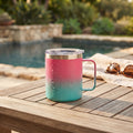12 Oz Stainless Steel Travel Mug with Handle - Hot Pink & Blue