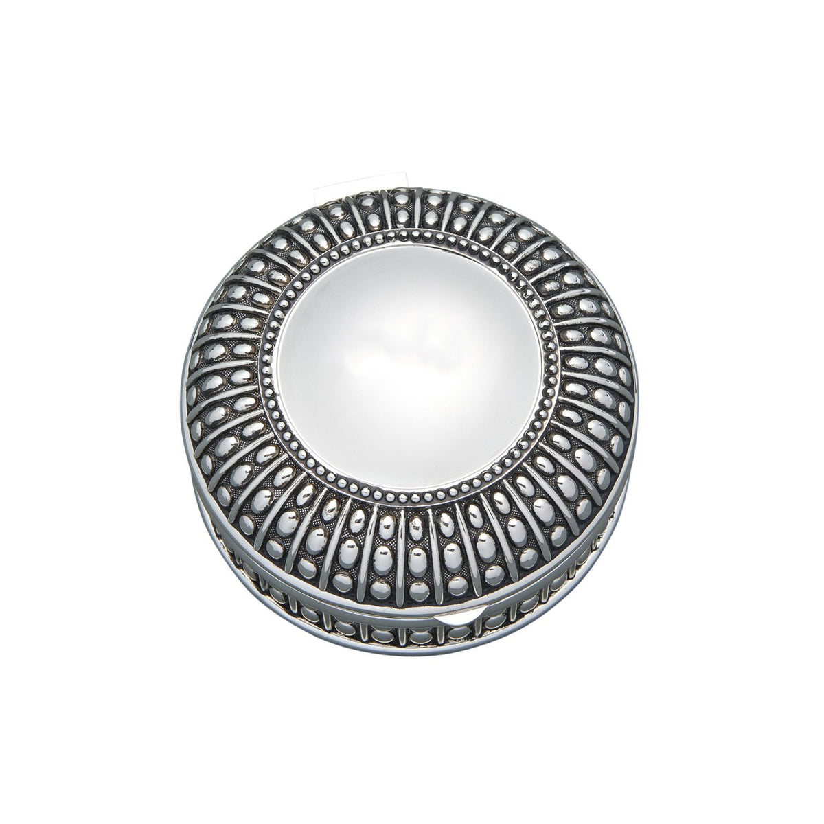 Silverplated Round Antique-Style Box with Beaded Detail, 4.5"