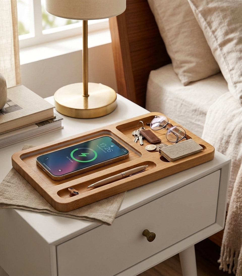 Bamboo Wireless Phone Charging Valet