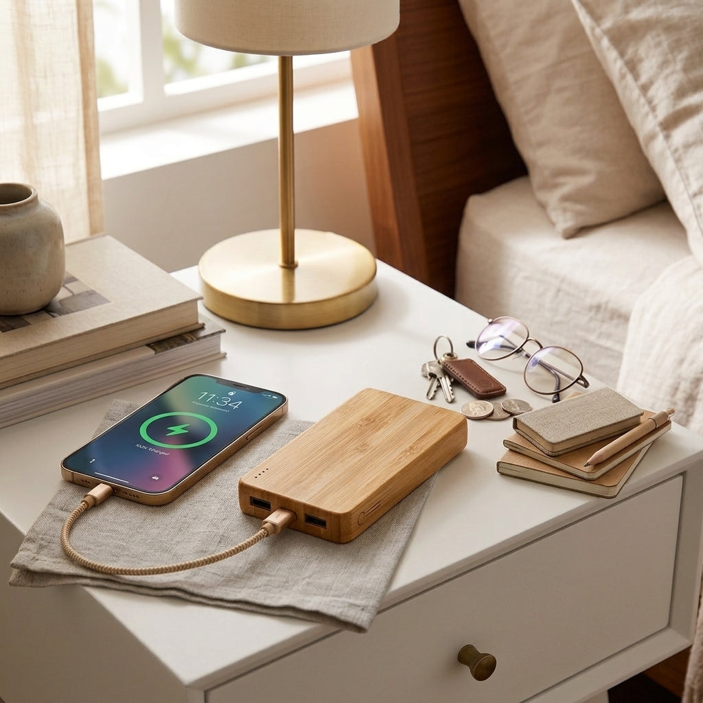 Compact Bamboo Power Bank - Portable Phone Charger