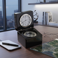 Black Square Wood Box with Clock & Compass