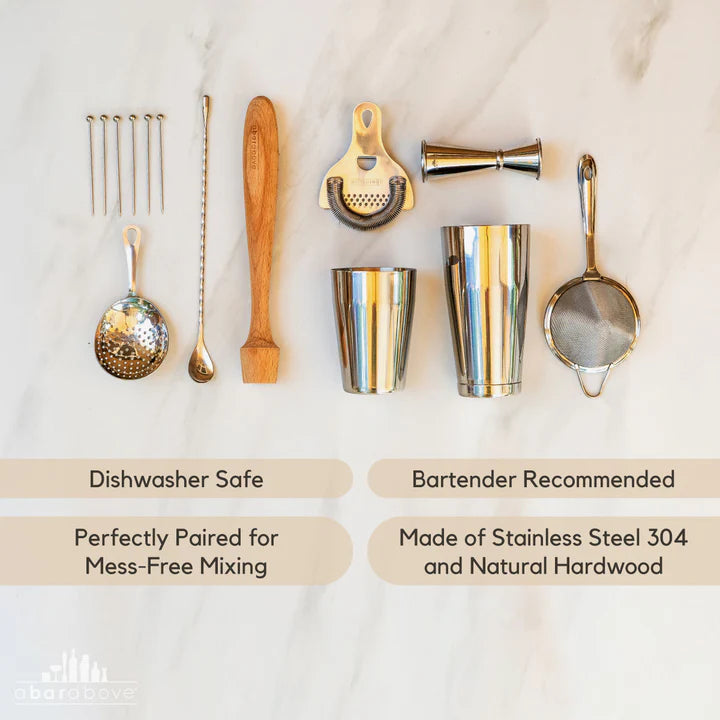 Stainless Steel Mixologist Bar Set (14-Piece) Dishwasher safe