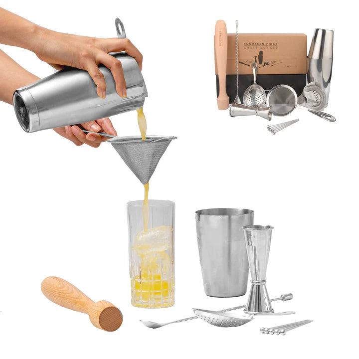 Shiny Stainless Steel Mixologist Bar Set (14-Piece)