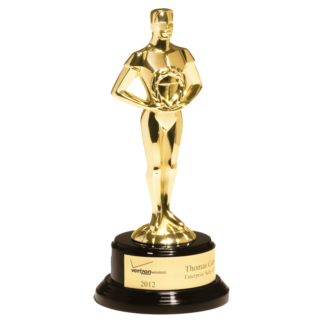 11" Cast Metal Goldtone Finish Classic Achiever Figure on a Black Piano Finish Base with a Gold Flex-Brass Plastic Plate