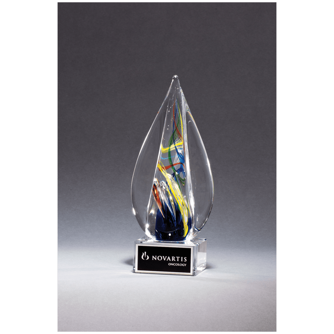 7 1/8" Flame Art Glass on Clear Glass Base with Black Laserable Aluminum Plate