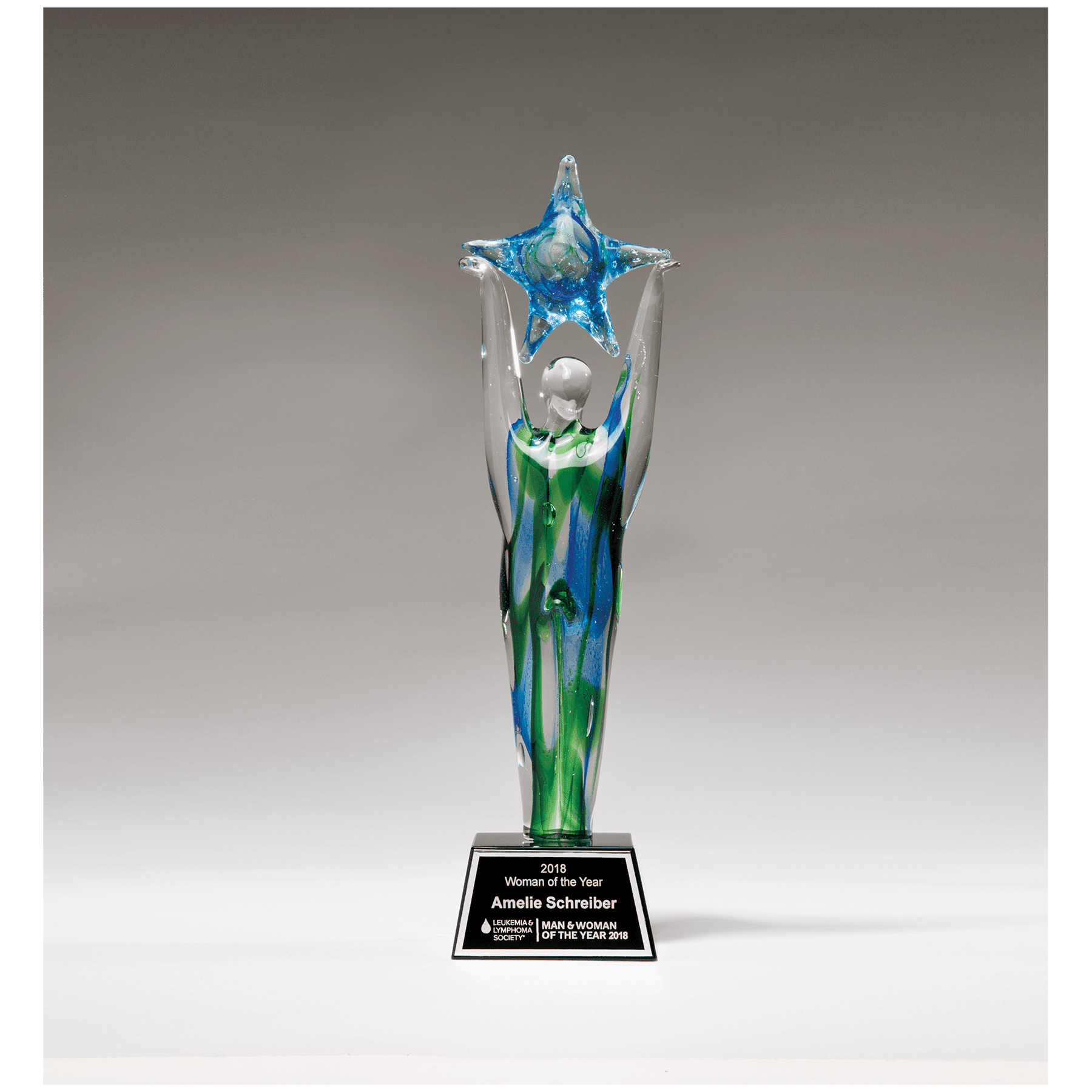 11 1/2" Star Achiever Art Glass on Clear Glass Base with Black Laserable Aluminum Plate