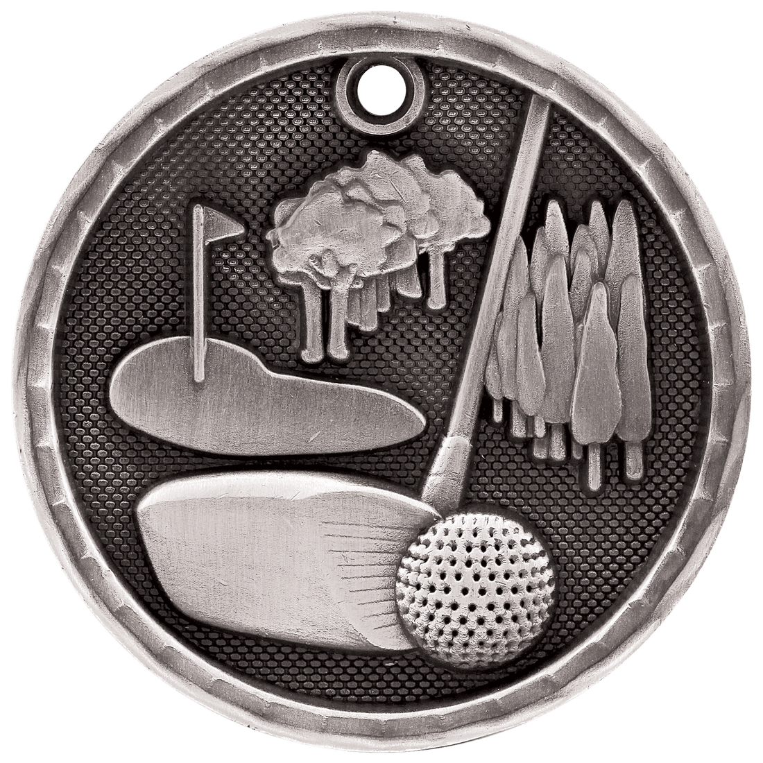 Antique Silver 2" 3D Golf Medal
