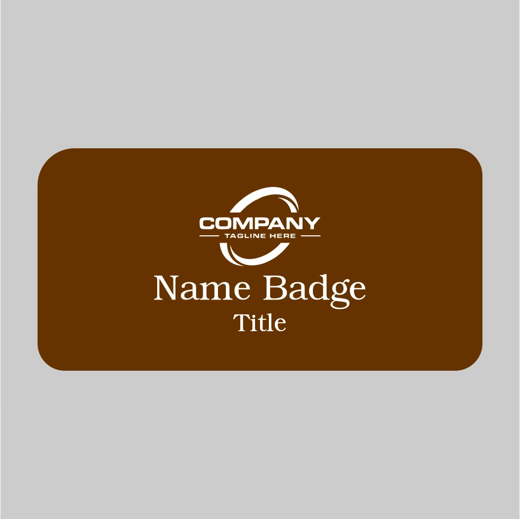 3X1.5 Brown on White Name Tag Pin Back