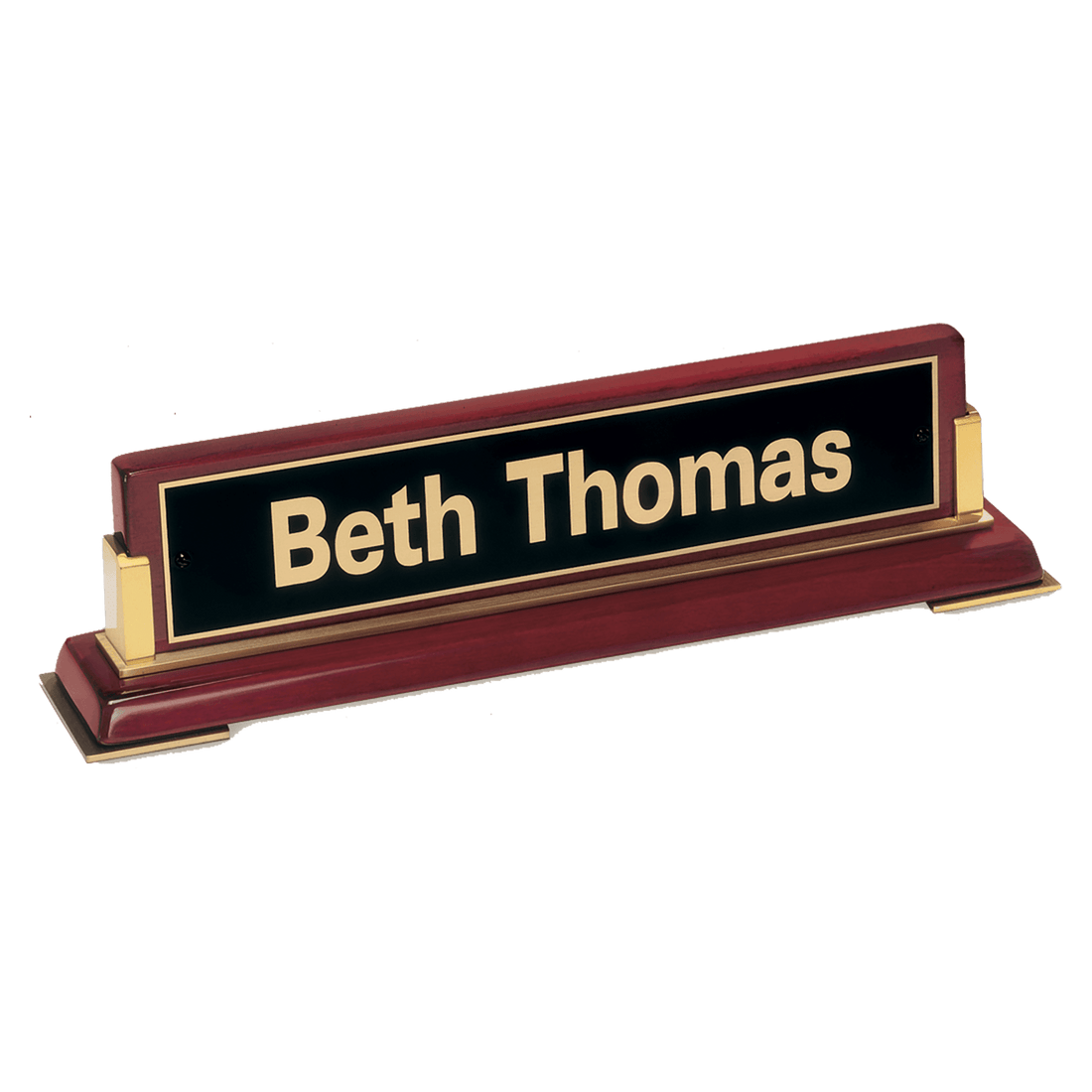 10 5/8"x 2 3/4 x 2 1/2 Rosewood Piano Finish Nameplate and Gold Metal Accents with Black Plate