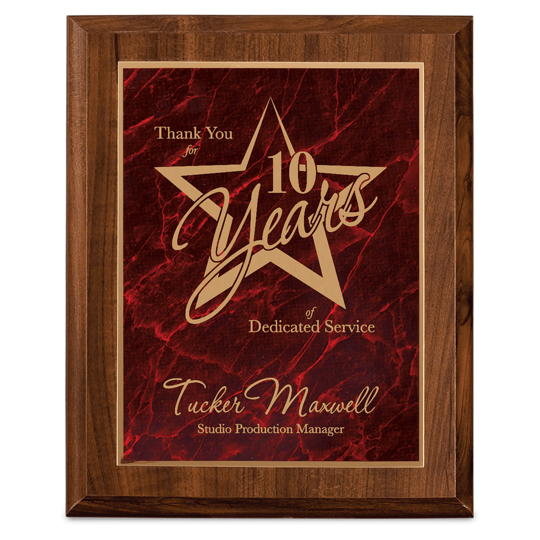 6" x 8" Cherry Finish Plaque with Red Marbleized Plate