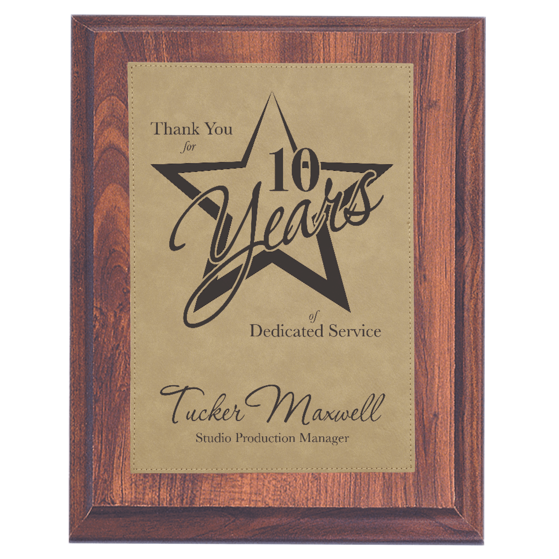 7" x 9" Elegant Cherry Finish Plaque with Light Brown Leatherette Plate