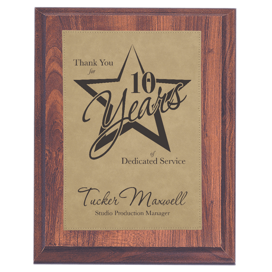 9" x 12" Elegant Cherry Finish Plaque with Light Brown Leatherette Plate