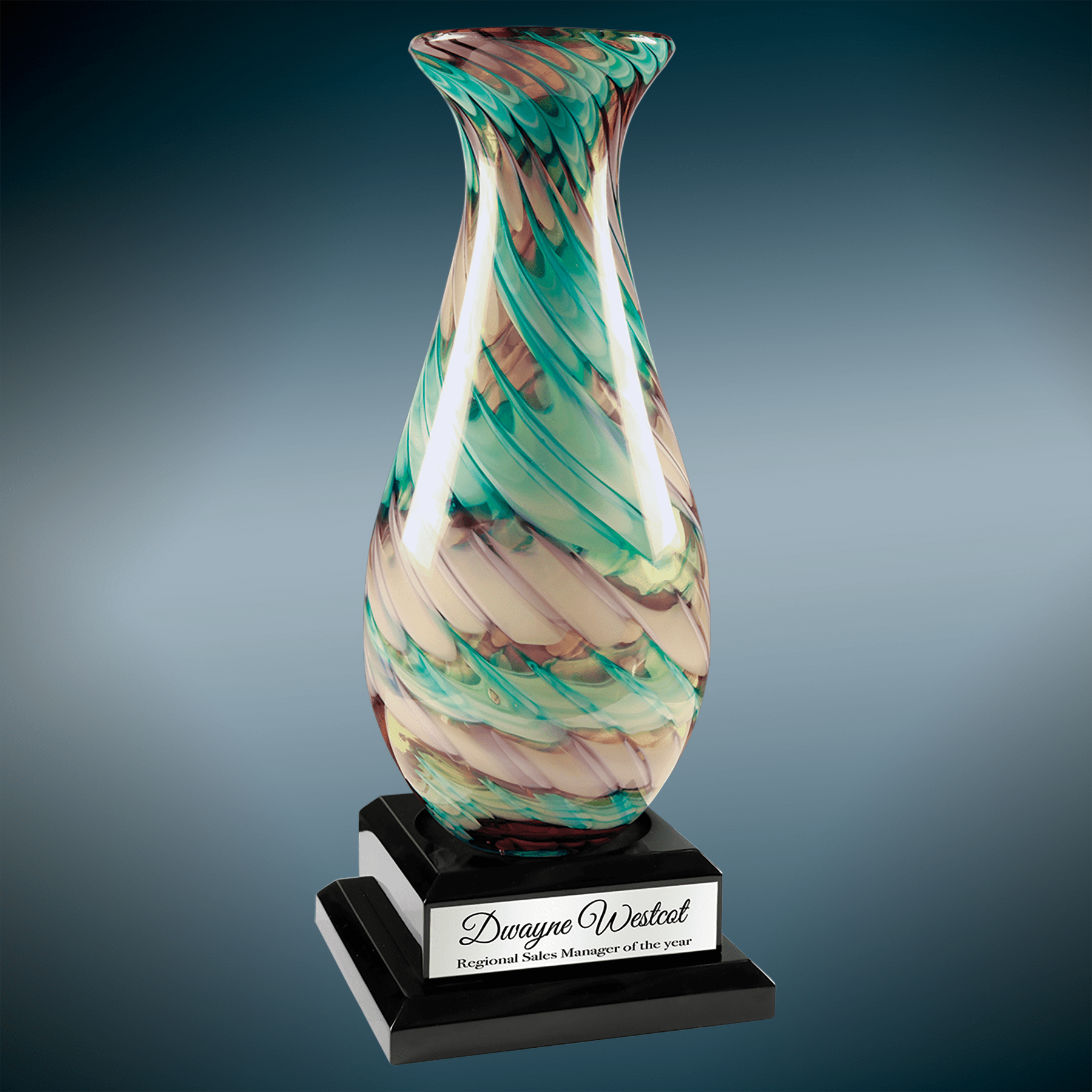 Swirl Art Glass Vase with Black Royal Piano Finish Base