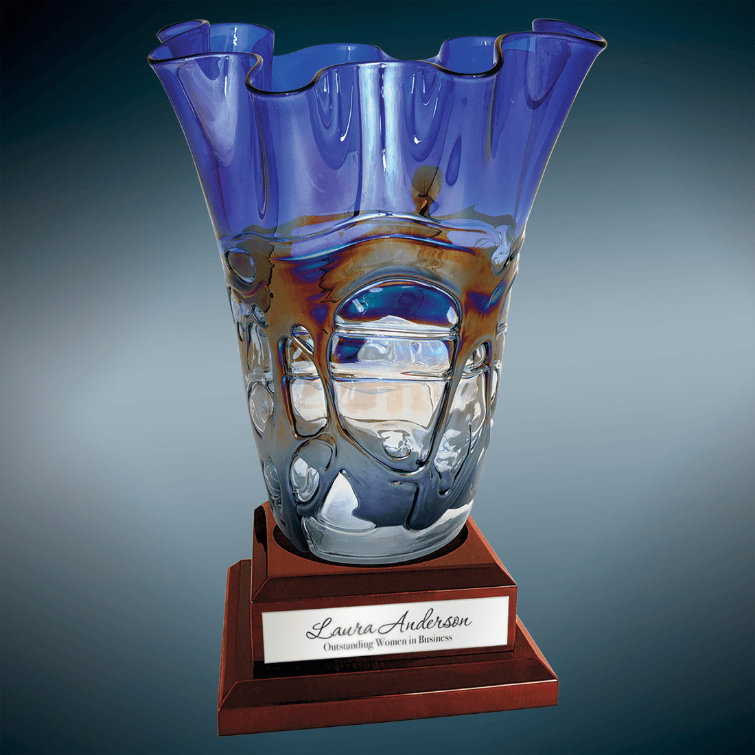 14" Art Glass Vase with Rosewood Royal Piano Finish Base