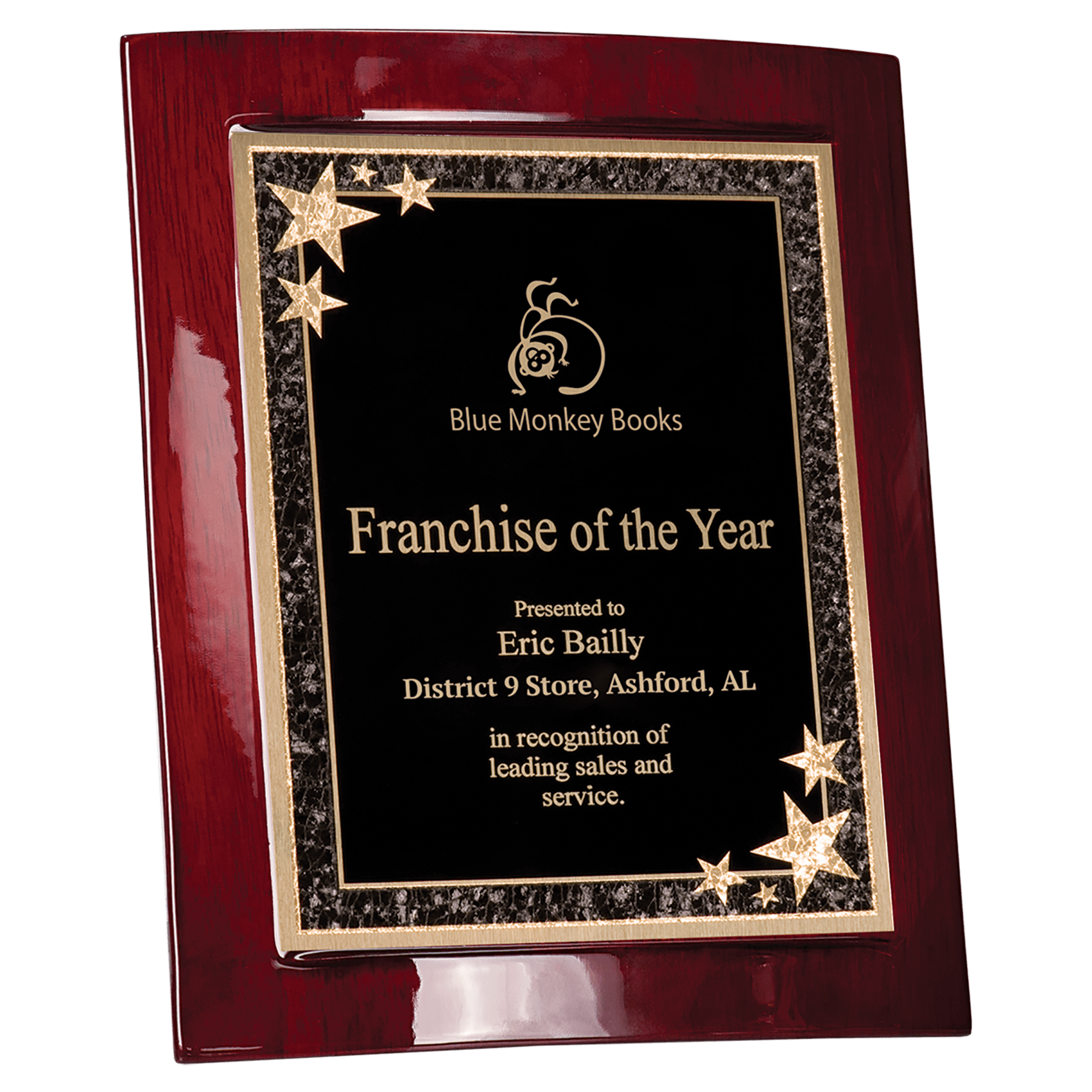 7 1/2" x 9" Rosewood Piano Finish Eclipse Plaque with Black Starburst Plate