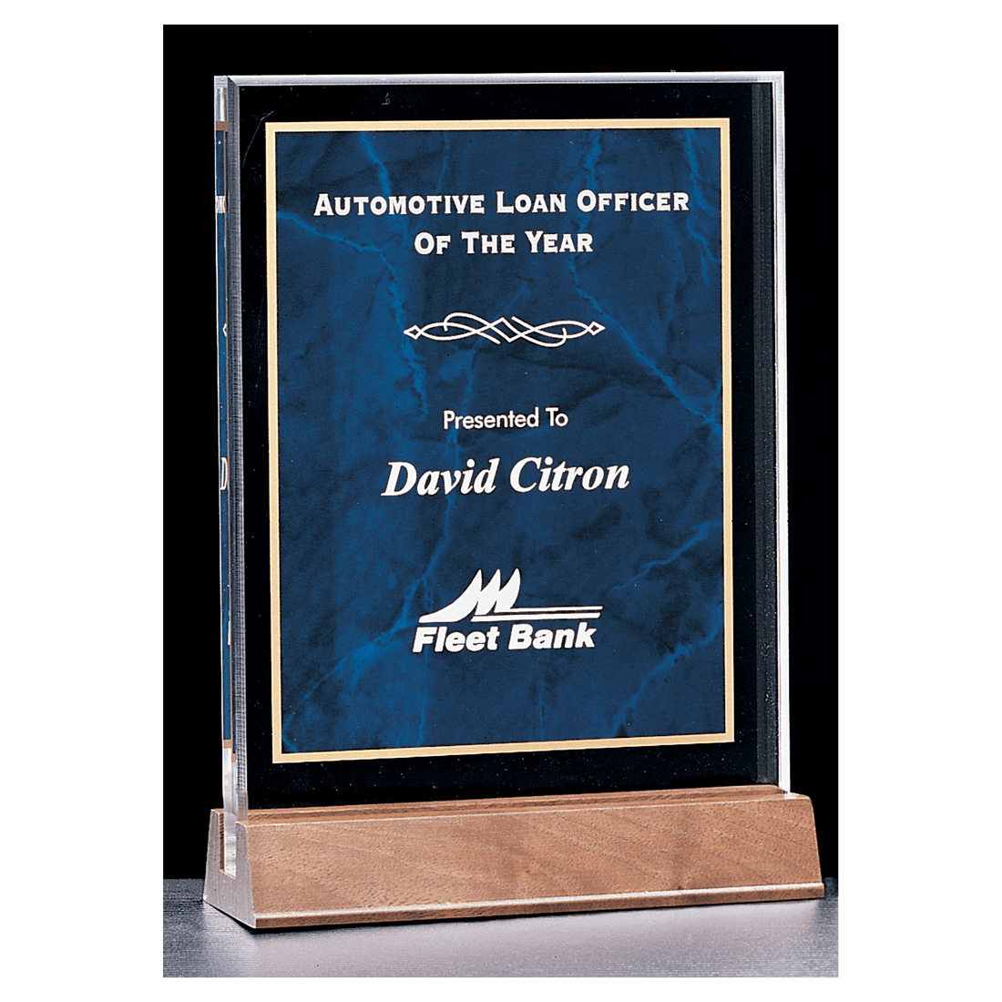 5" x 7 5/8" Sapphire Marble Acrylic Award with American Walnut Base