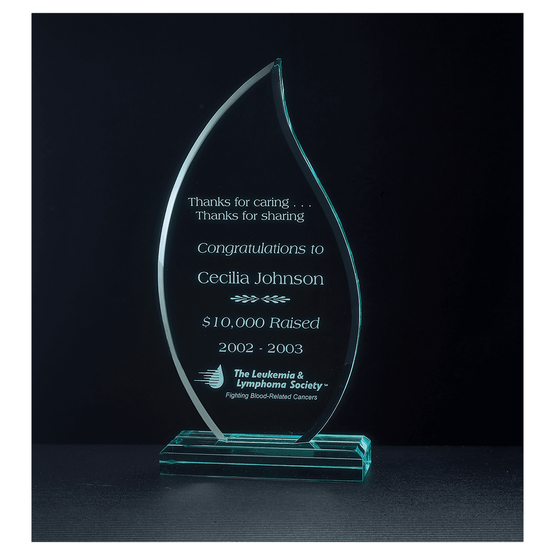 3 9/16" x 7 3/4" Flame Series Jade Acrylic Award