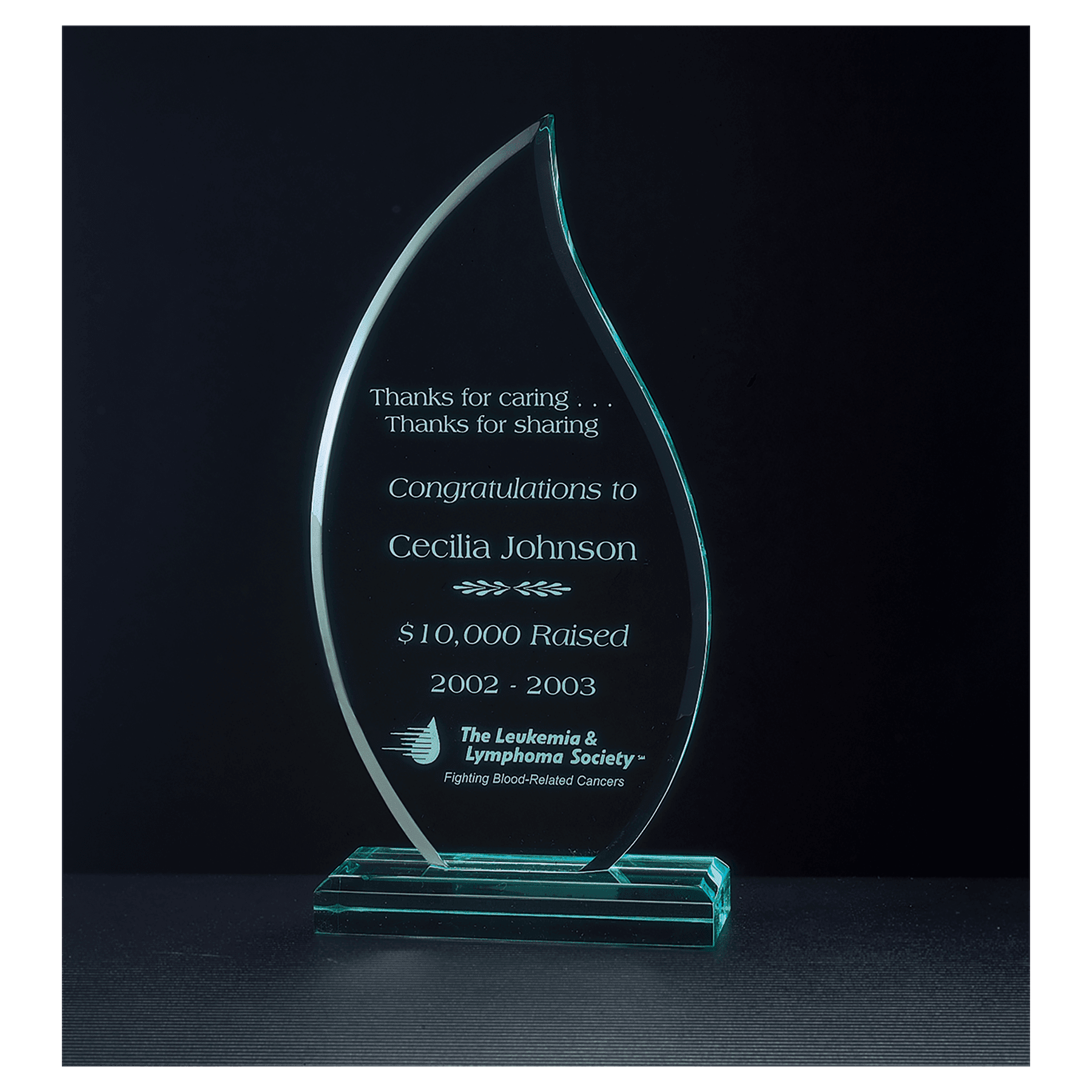 3 9/16" x 7 3/4" Flame Series Jade Acrylic Award