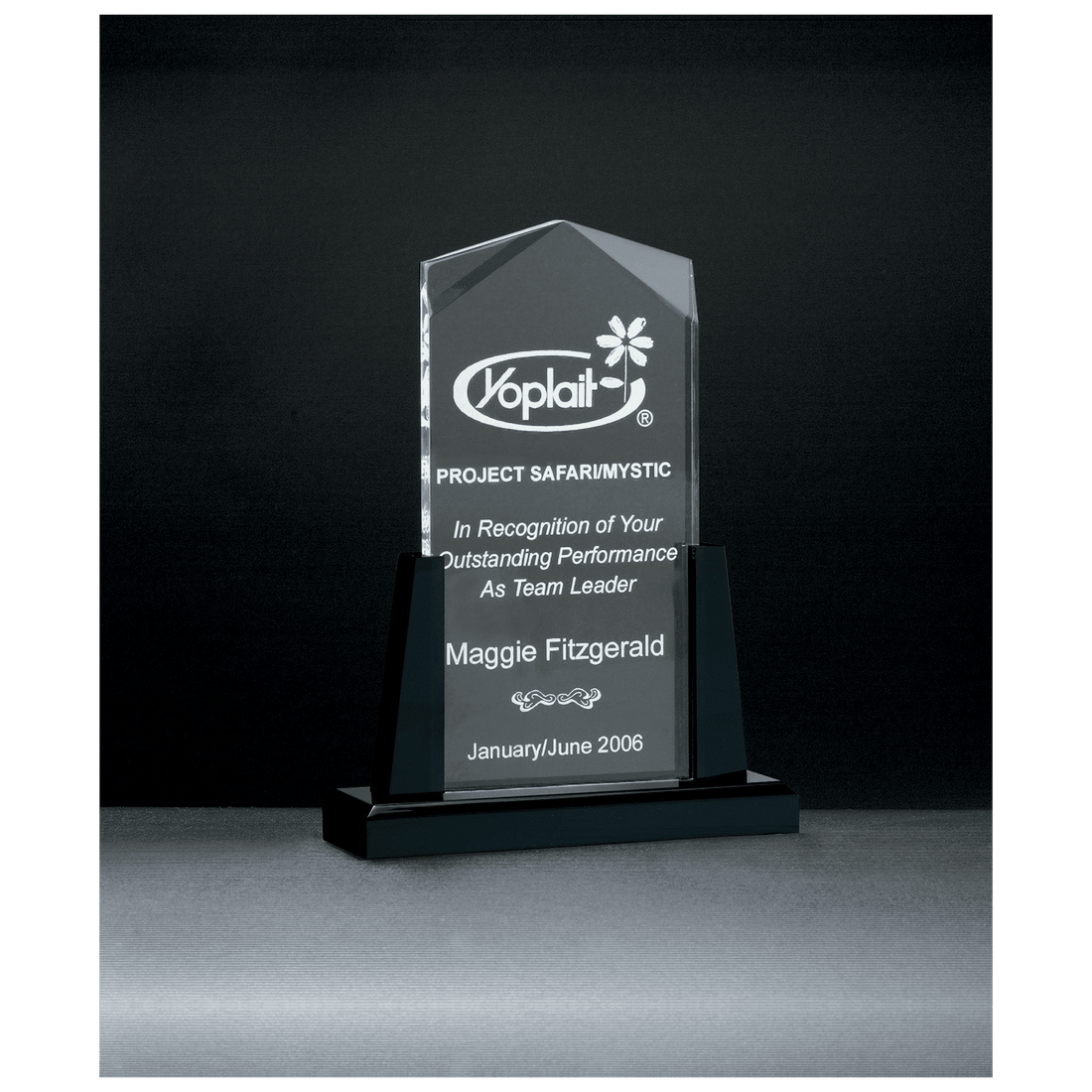 6 1/2" x 10" Spire Series Clear Acrylic Upright on Black Acrylic Base