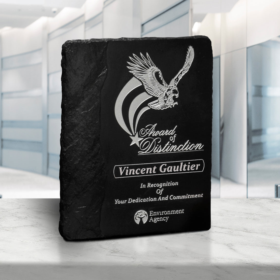 Accent Slate Plaque 5" x 7"; sample personalization shown
