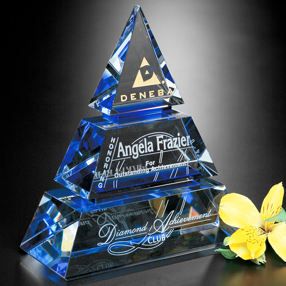 Accolade Indigo Pyramid 6"; sample personalization shown