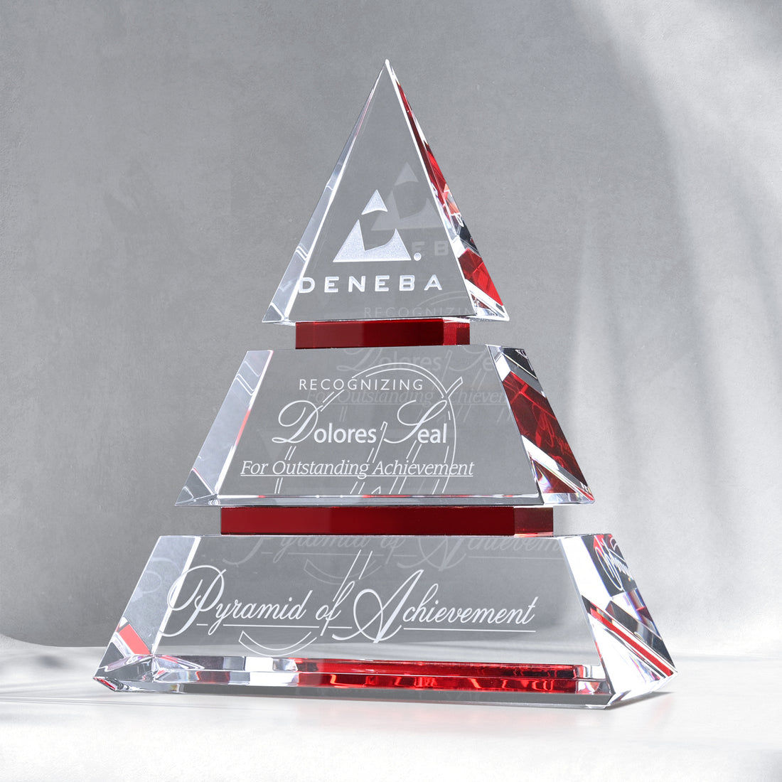 Accolade Ruby Pyramid 7"; sample personalization shown