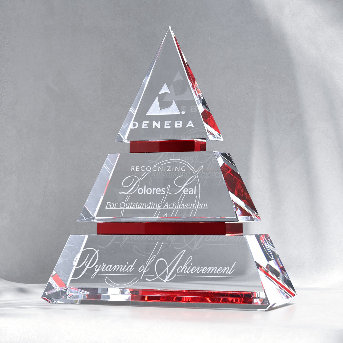 Accolade Ruby Pyramid 7"; sample personalization shown