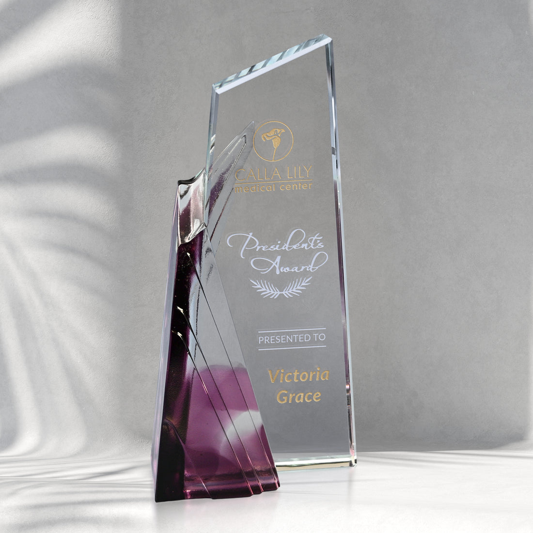Achievement Purple Award 8-1/2"; sample personalization shown