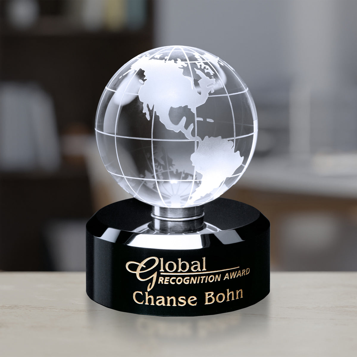 Awards In Motion Globe 4-3/4"; sample personalization shown