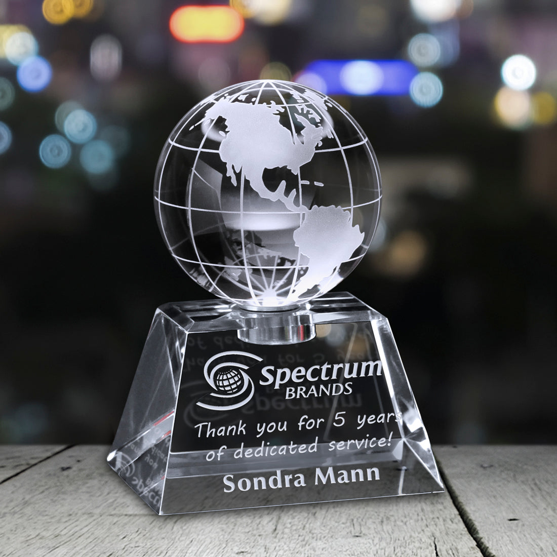 Awards In Motion Cabot Globe 5-1/2"; sample personalization shown