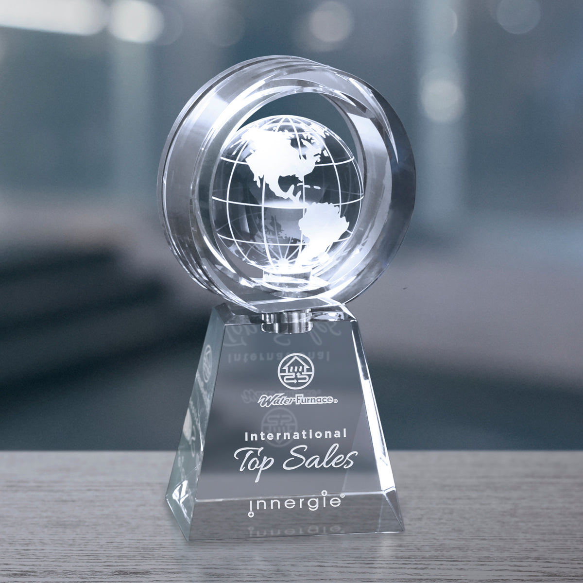 Awards In Motion Global Ring 9-1/4"; sample personalization shown