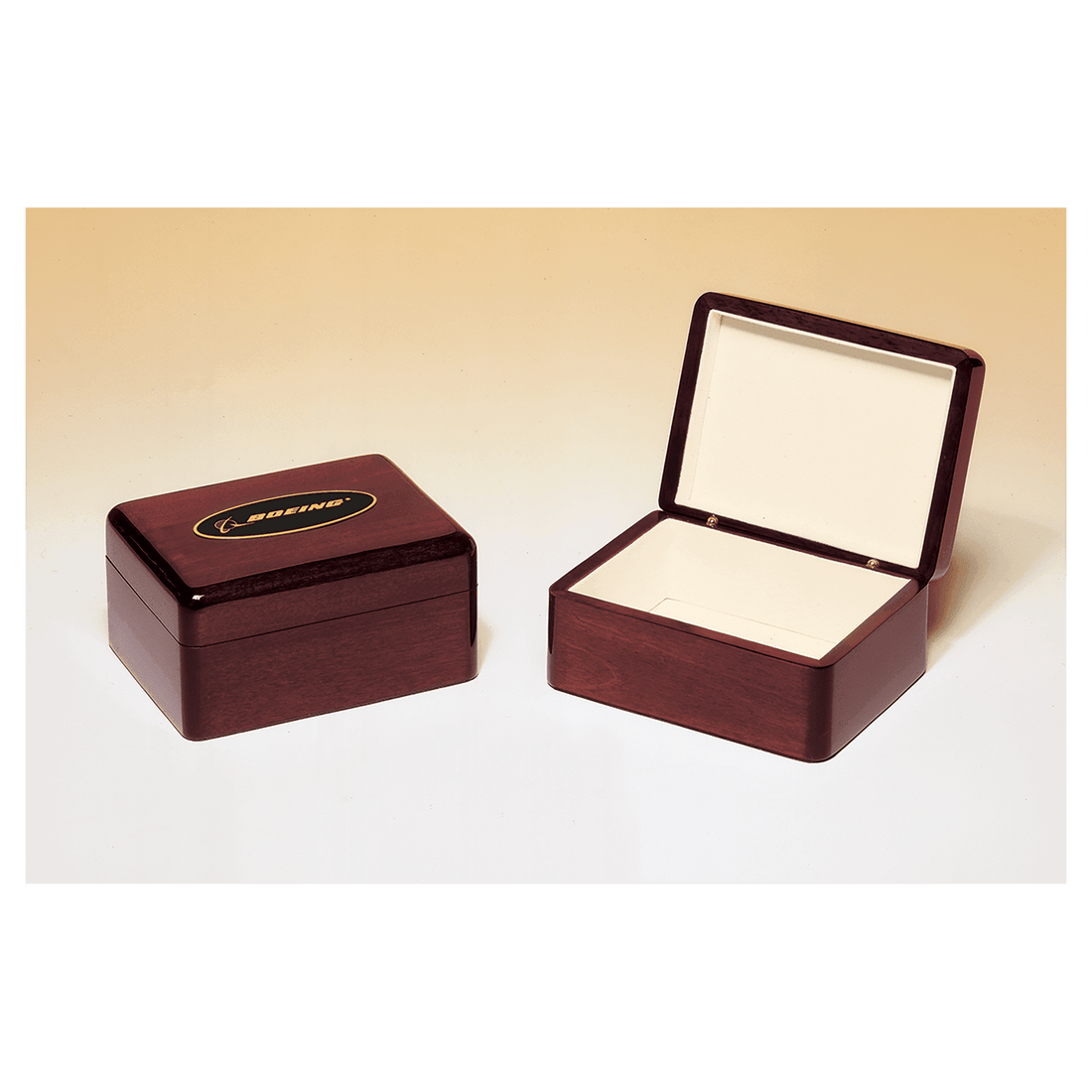 5 5/8" x 4 3/8" Rosewood Piano Finish Jewelry Box with Beige Felt Lining and Laserable Black Brass Plate