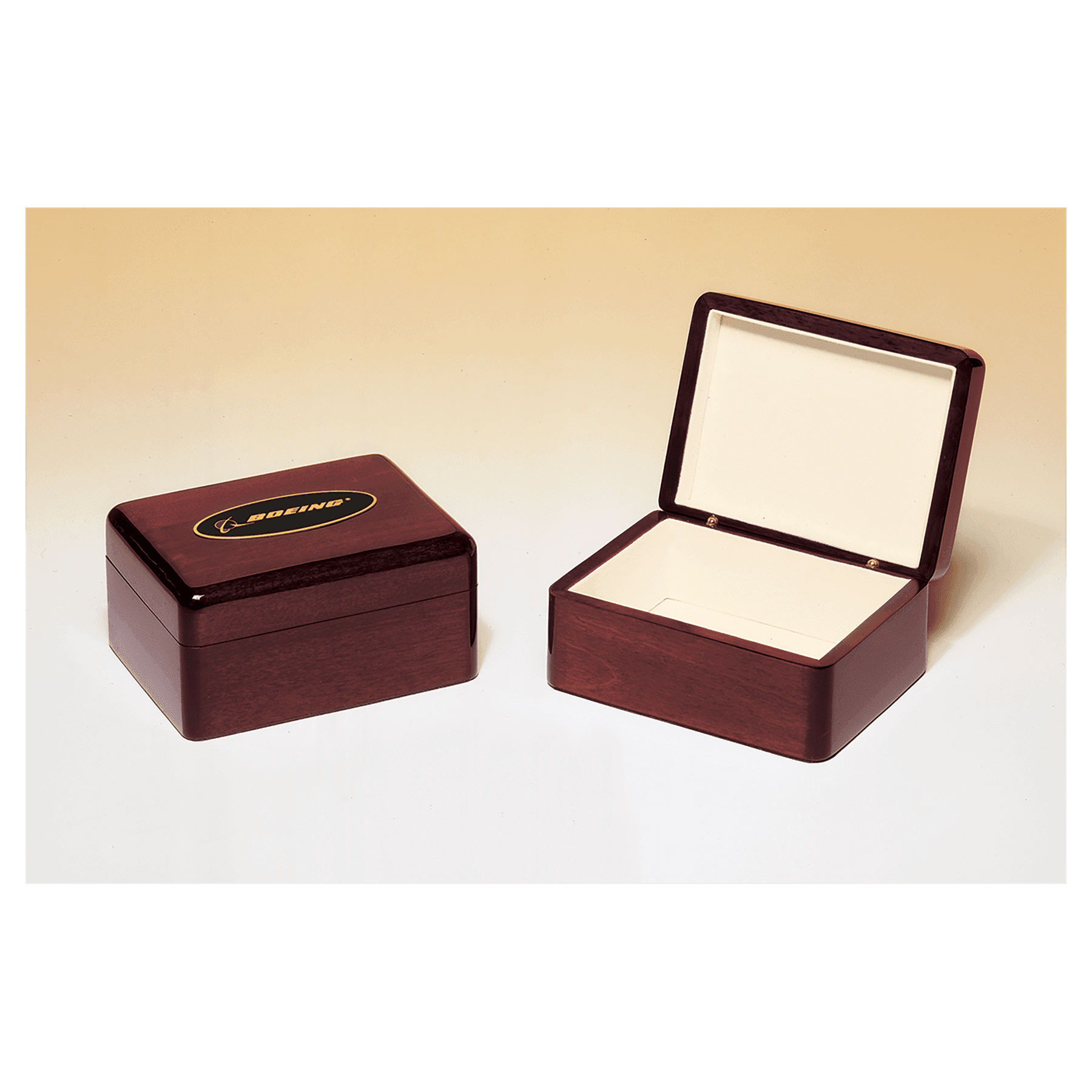7" x 5" Rosewood Piano Finish Jewelry Box with Beige Felt Lining and Black Laserable Brass Plate