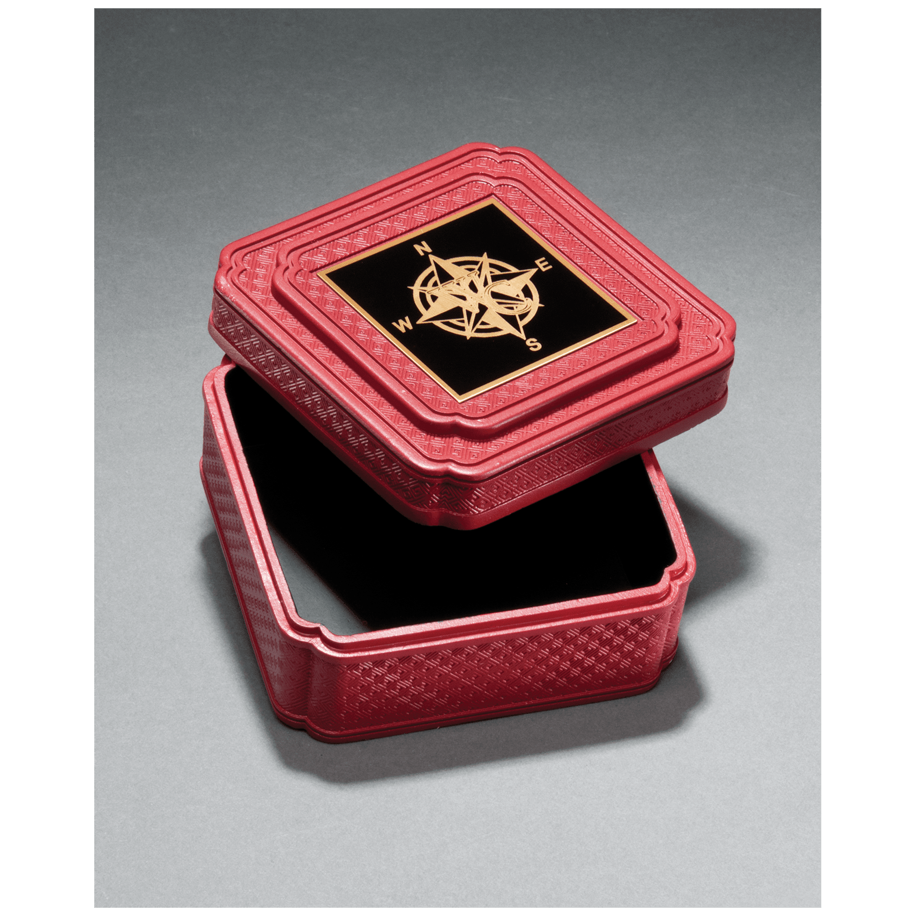 3 3/4" x 3 3/4" Red Acrylic Jewelry Box with Ornate Design