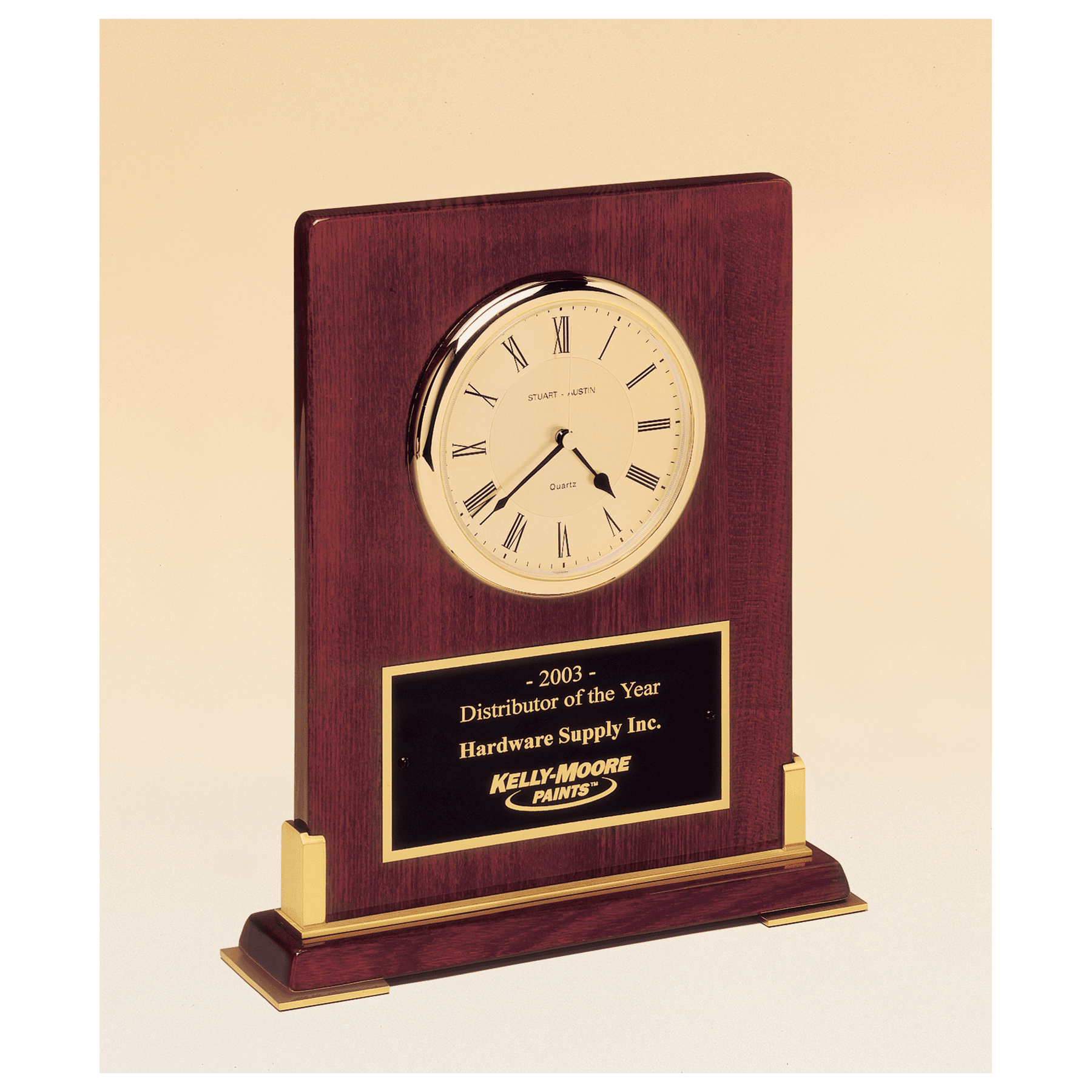 8 3/8" x 10" Desktop Clock, Rosewood Piano Finish Wood with Gold Metal Accents with Black Plate
