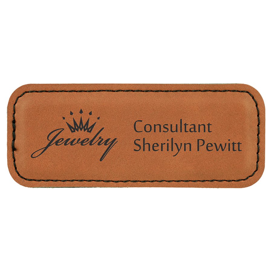 Rawhide 3 1/4" x 1 1/4" Laserable Leatherette Badge Blank with Magnet
