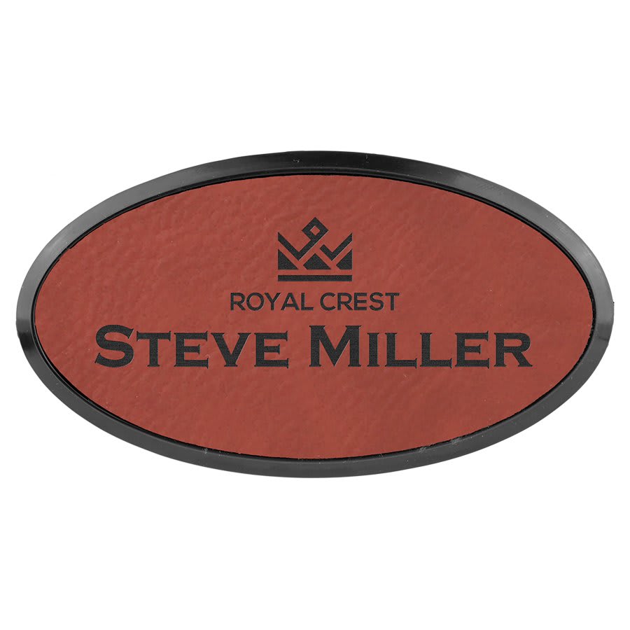 3" x 1 1/2" Rose Laserable Leatherette Oval Badge & Frame