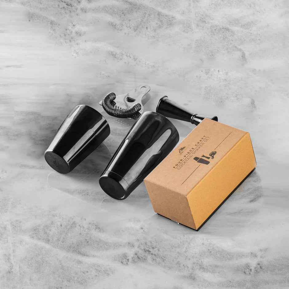 Black Cocktail Shaker Set (4-Piece) with box 